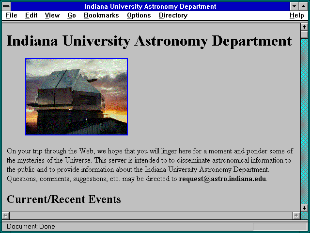 Screenshot of Indiana University Astronomy Department