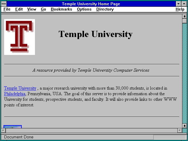 Screenshot of Temple University Home Page