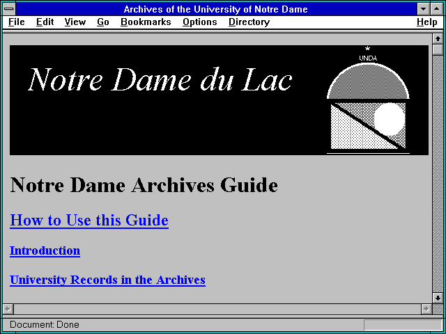 Screenshot of Archives of the University of Notre Dame