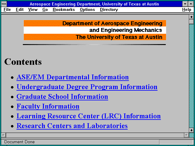 Screenshot of Aerospace Engineering Department University of Texas at Austin