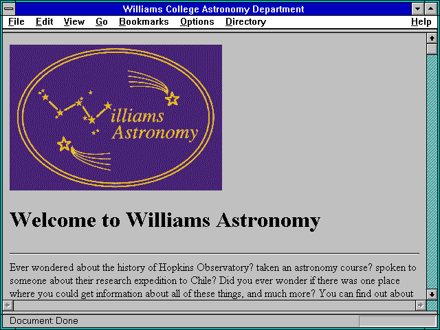 Screenshot of Williams College Astronomy Department