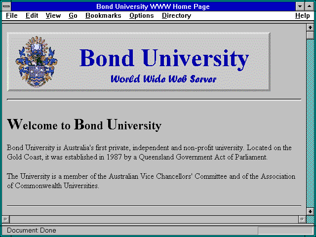 Screenshot of Bond University WWW Home Page