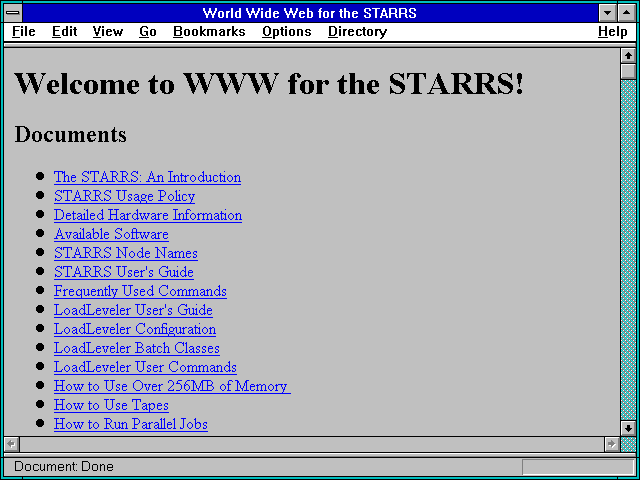 Screenshot of World Wide Web for the STARRS