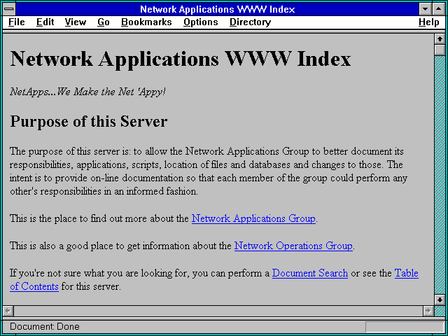 Screenshot of Network Applications WWW Index