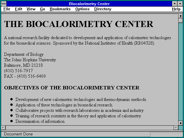 Screenshot of Biocalorimetry Center