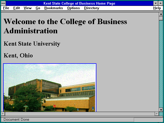 Screenshot of Kent State College of Business Home Page