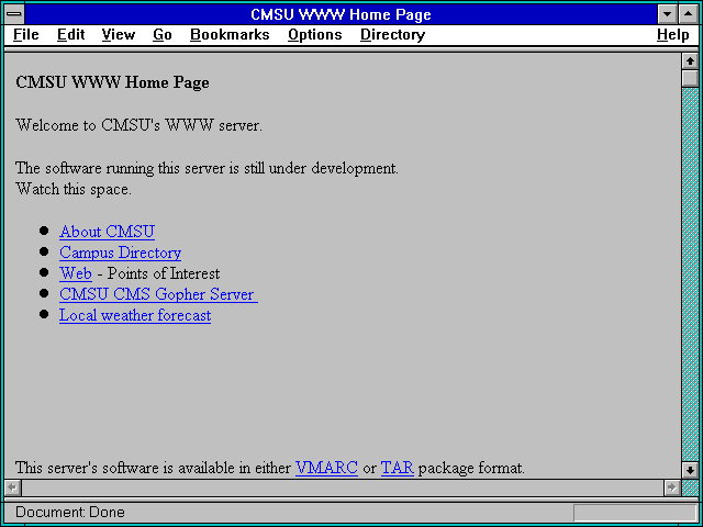 Screenshot of CMSU WWW Home Page