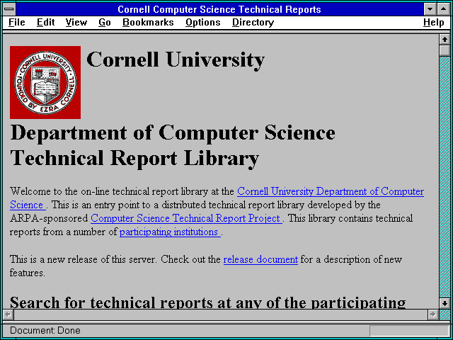 Screenshot of Cornell Computer Science Technical Reports