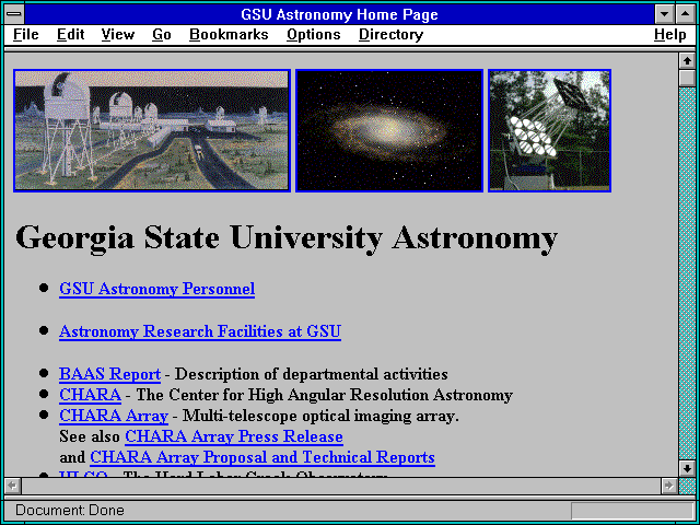 Screenshot of GSU Astronomy Home Page