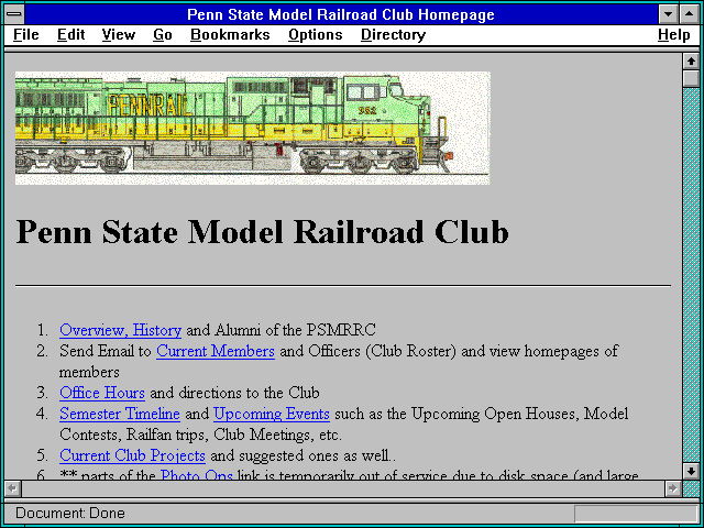Screenshot of Penn State Model Railroad Club Homepage