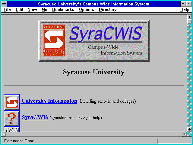 Screenshot of Syracuse University's Campus-Wide Information System