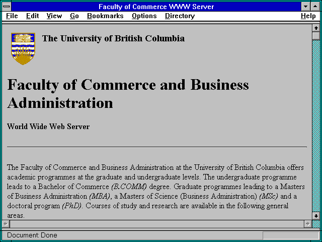 Screenshot of Faculty of Commerce WWW Server