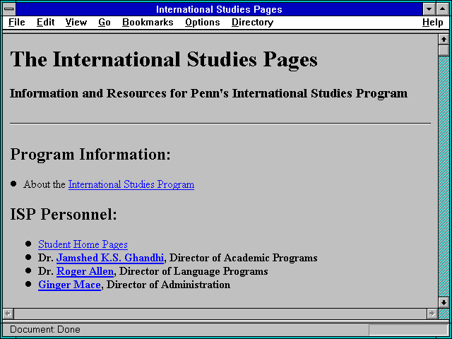 Screenshot of International Studies Pages