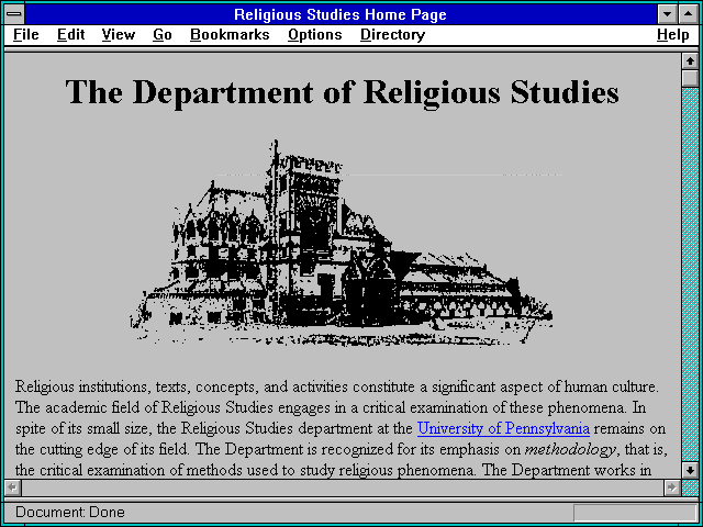 Screenshot of Religious Studies Home Page