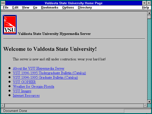 Screenshot of Valdosta State University Home Page