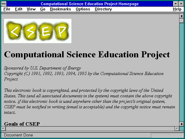 Screenshot of Computational Science Education Project Homepage
