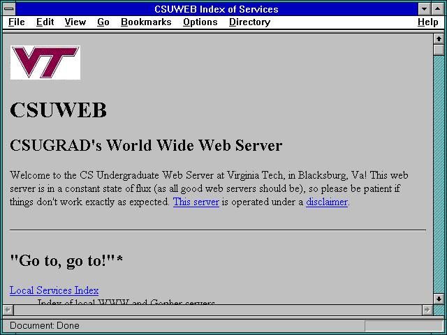 Screenshot of CSUWEB Index of Services