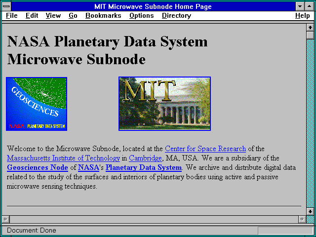 Screenshot of MIT Microwave Subnode Home Page