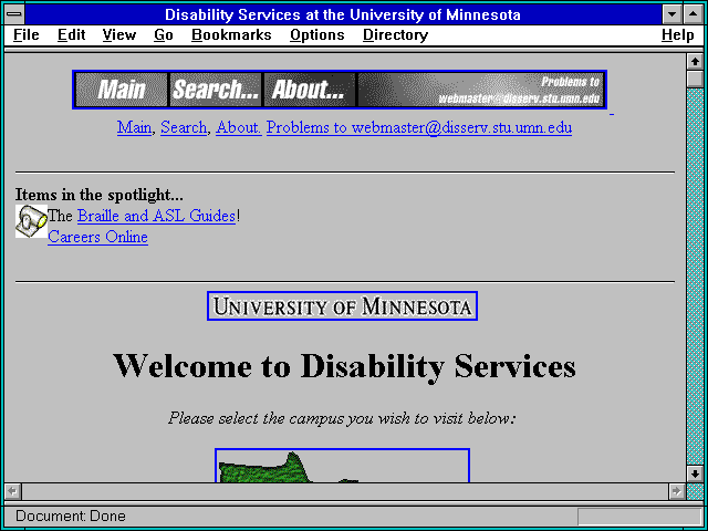 Screenshot of Disability Services at the University of Minnesota
