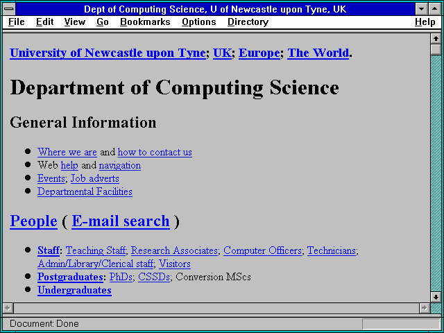 Screenshot of Dept of Computing Science U of Newcastle upon Tyne UK