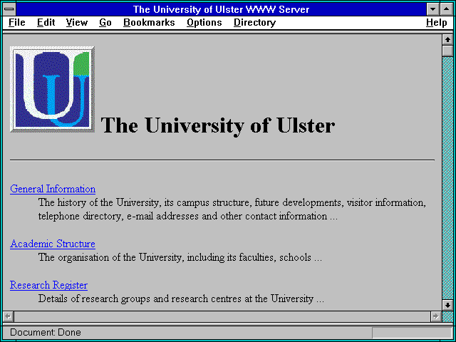 Screenshot of The University of Ulster WWW Server