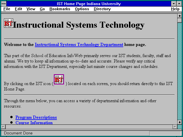 Screenshot of IST Home Page Indiana University