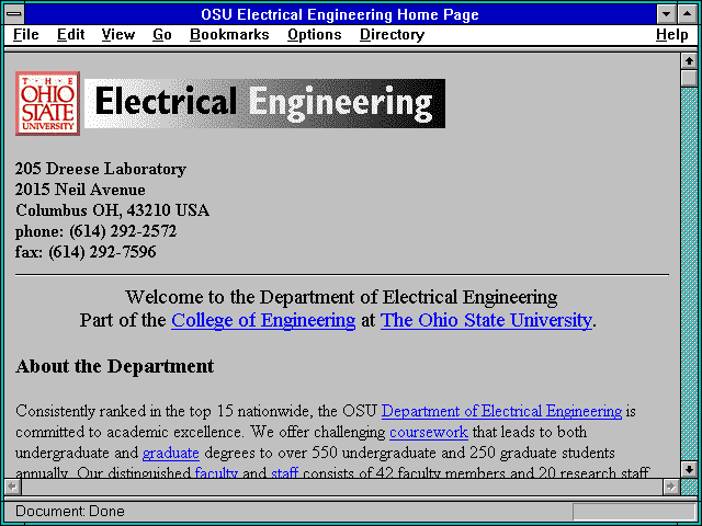 Screenshot of OSU Electrical Engineering Home Page