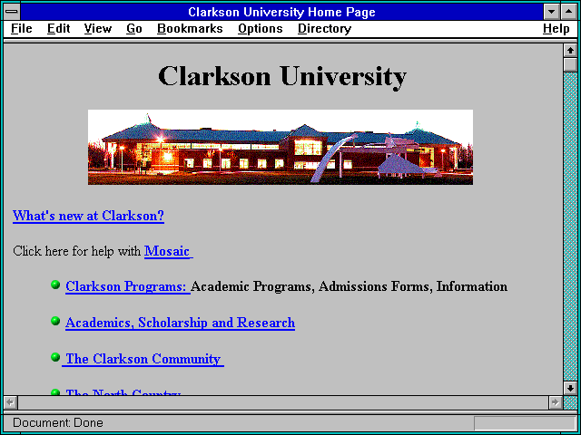 Screenshot of Clarkson University Home Page