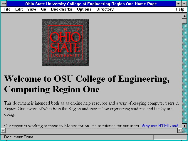 Screenshot of Ohio State University College of Engineering Region One HomePage