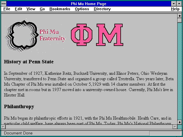 Screenshot of Phi Mu Home Page