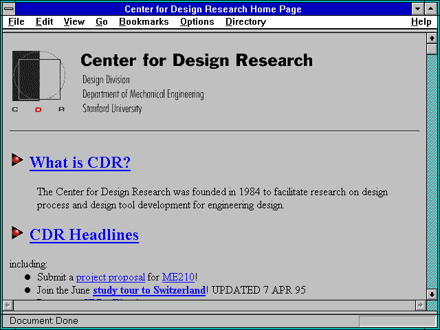 Screenshot of Center for Design Research Home Page