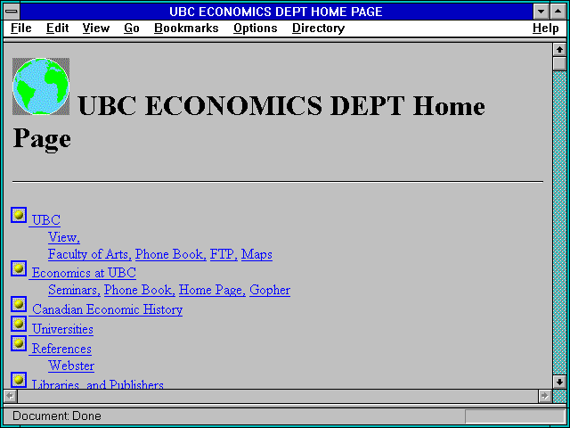 Screenshot of UBC ECONOMICS DEPT HOME PAGE