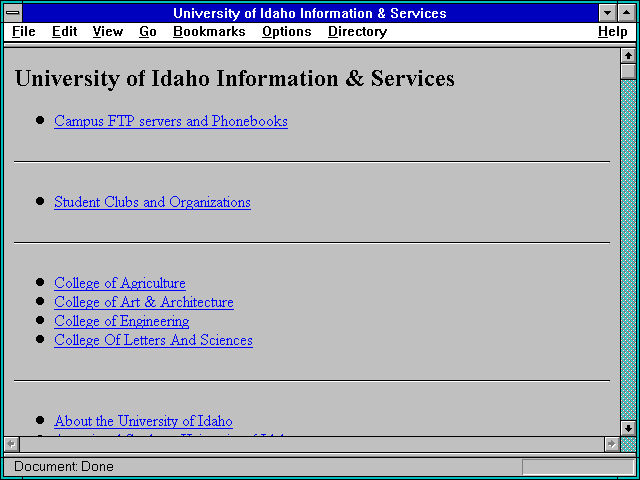 Screenshot of University of Idaho Gopher Server