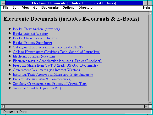 Screenshot of Electronic Documents (includes E-Journals & E-Books)
