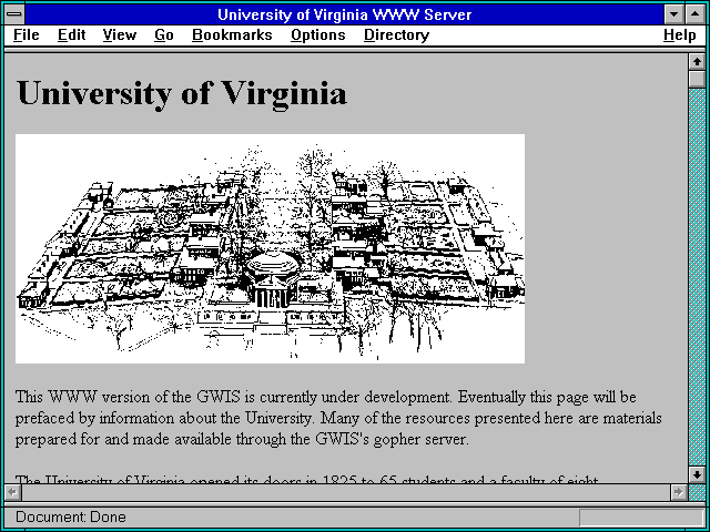 Screenshot of University of Virginia WWW Server