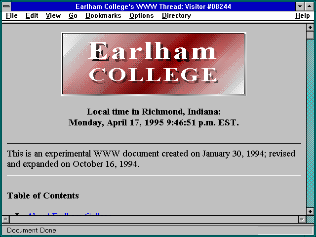Screenshot of Earlham College's WWW Thread: Visitor #08244