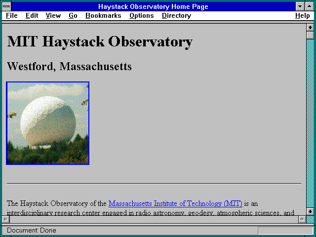 Screenshot of Haystack Observatory Home Page