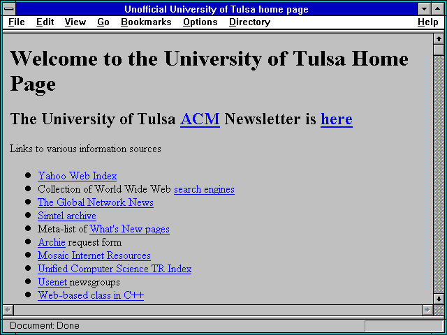 Screenshot of Unofficial University of Tulsa home page