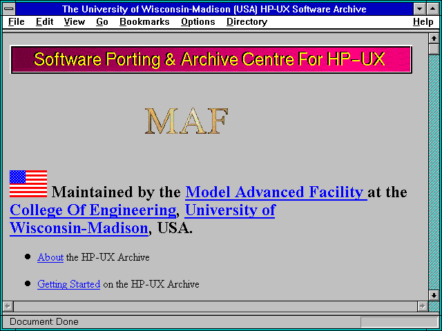 Screenshot of The University of Wisconsin-Madison (USA) HP-UX Software Archive