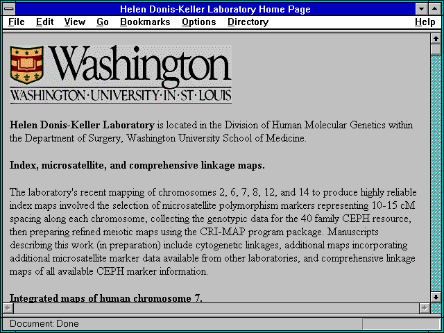 Screenshot of Helen Donis-Keller Laboratory Home Page