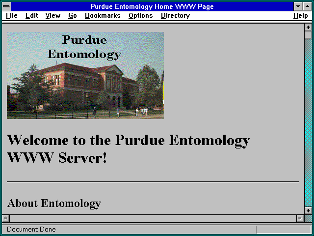 Screenshot of Purdue Entomology Home WWW Page
