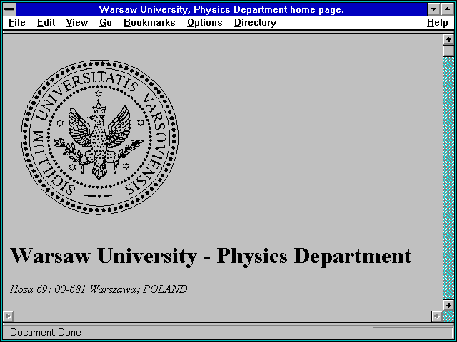 Screenshot of Warsaw University Physics Department home page.