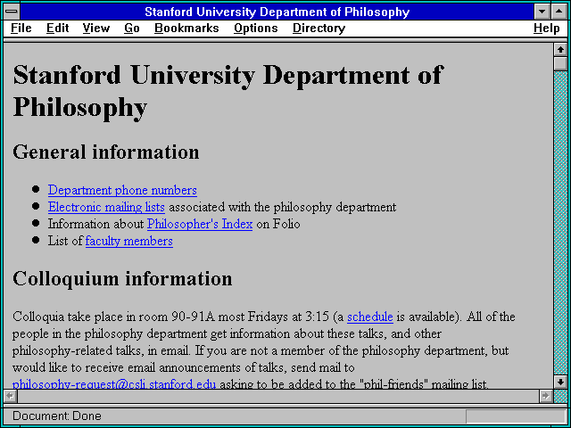 Screenshot of Stanford University Department of Philosophy