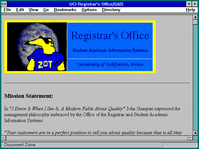 Screenshot of UCI Registrar's Office/SAIS