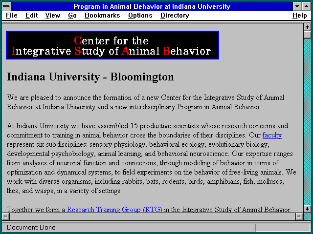 Screenshot of Program in Animal Behavior at Indiana University