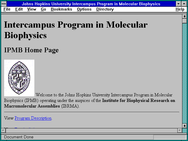 Screenshot of Johns Hopkins University Intercampus Program in Molecular Biophysics