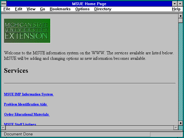 Screenshot of MSUE Home Page