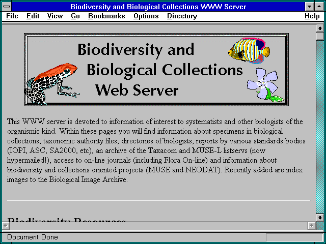 Screenshot of General Biodiversity World Wide Web Sites