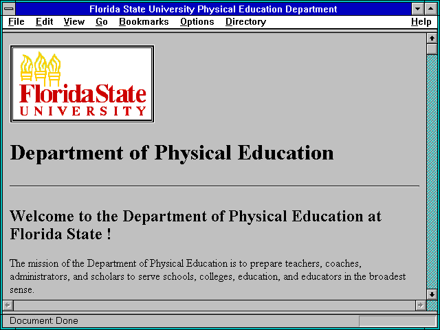 Screenshot of Florida State University Physical Education Department