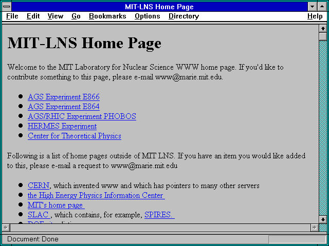 Screenshot of MIT-LNS Home Page